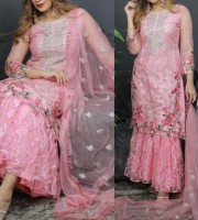 indian rishika soft silk Net embroidery gharara (NM11)