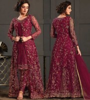 Jacket Style ChiniGura Fabric Embroidery Churidar Salwar Kameez (JM14)