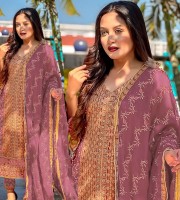 Weightless Deep Puce Georgette Heavy Embroidered Salwar Kameez (HP35)